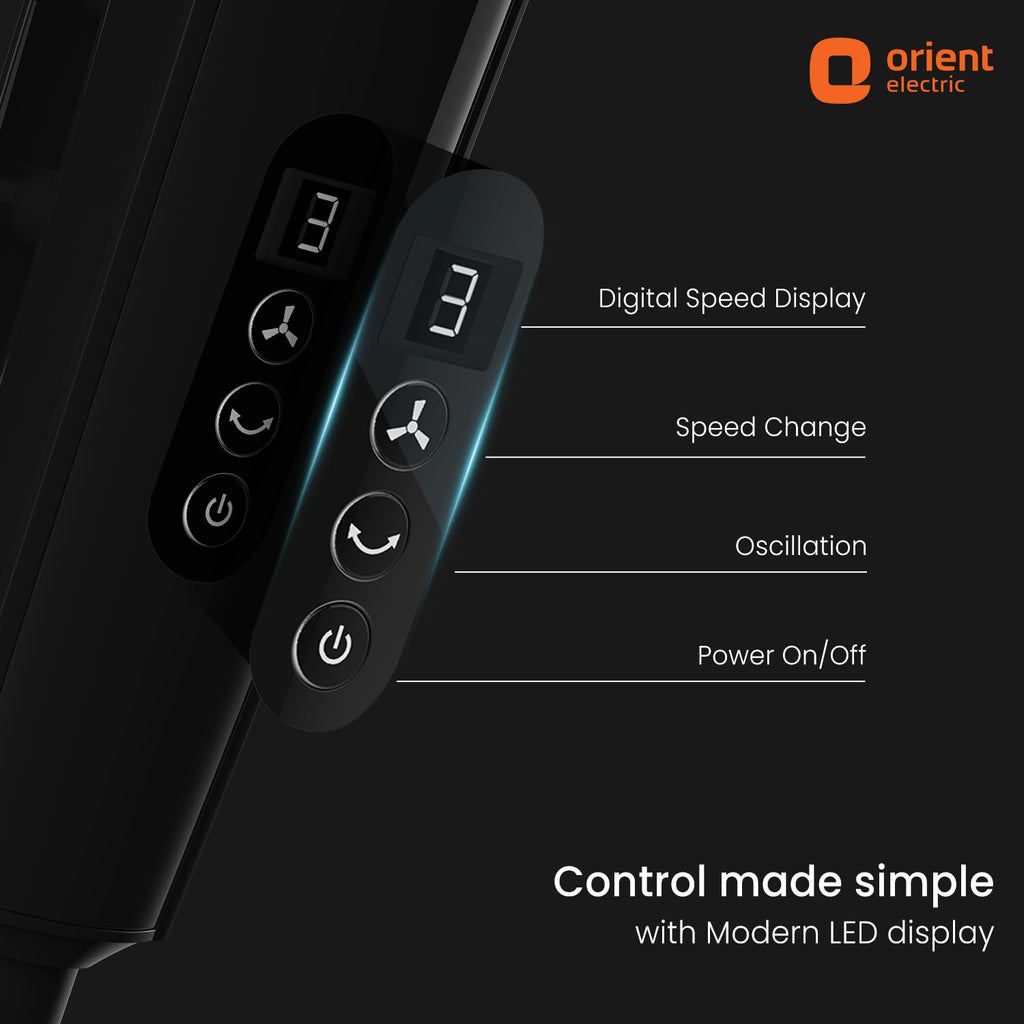 Orient Electric Harrier BLDC Stand Fan with Remote | Energy Saving Fan, Whisper Quiet 52 dB Operation | 90° Oscillation, Tilt & Height Adjustment | 2 Year Warranty, Black