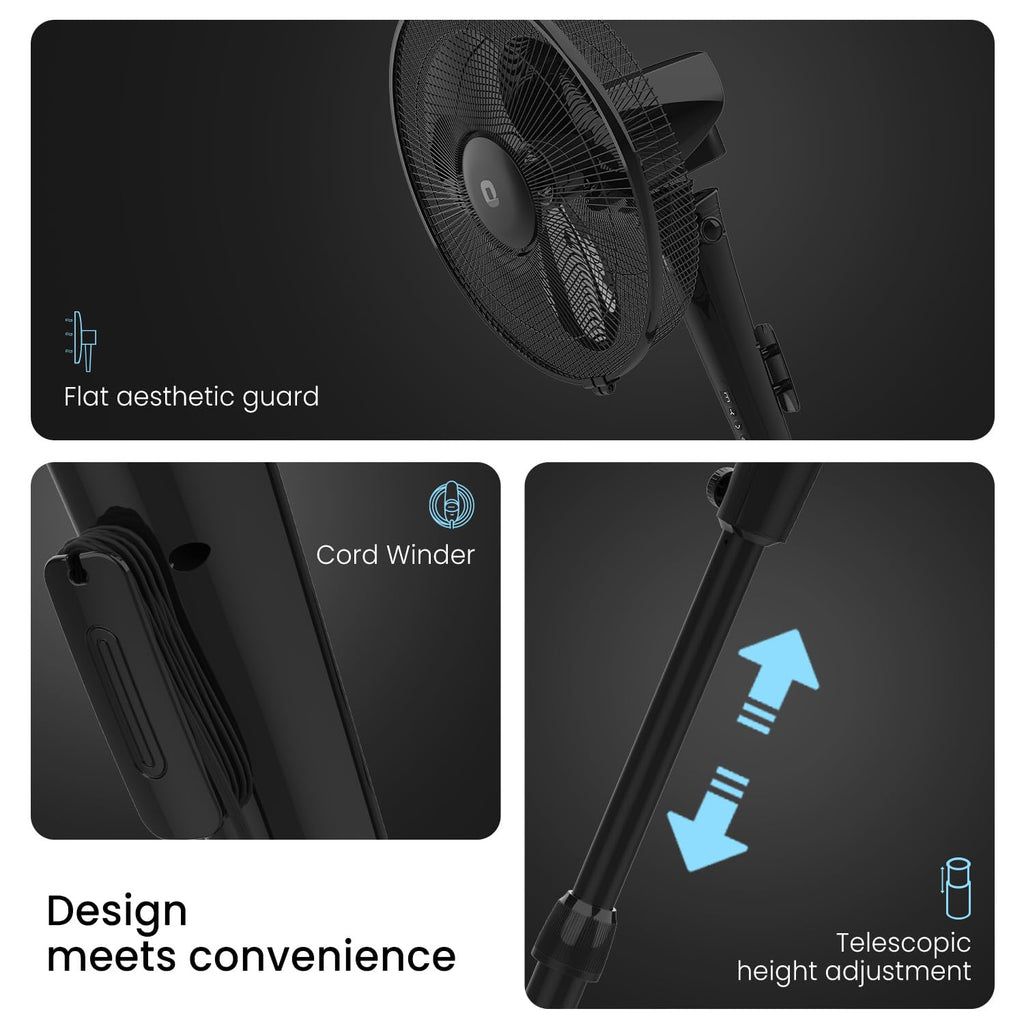 Orient Electric Harrier BLDC Stand Fan with Remote | Energy Saving Fan, Whisper Quiet 52 dB Operation | 90° Oscillation, Tilt & Height Adjustment | 2 Year Warranty, Black