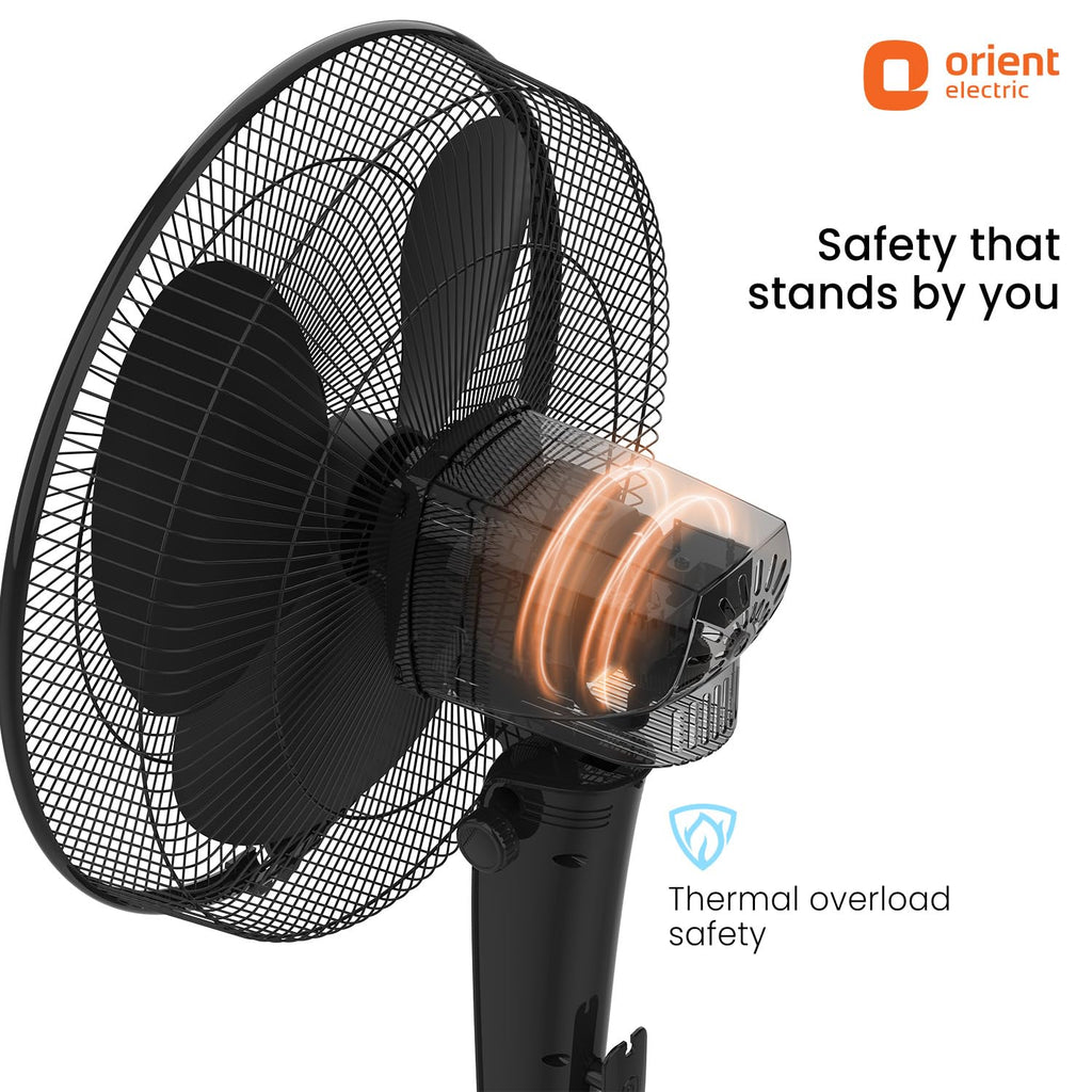 Orient Electric Harrier BLDC Stand Fan with Remote | Energy Saving Fan, Whisper Quiet 52 dB Operation | 90° Oscillation, Tilt & Height Adjustment | 2 Year Warranty, Black