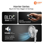 Orient Electric Harrier BLDC Stand Fan with Remote | Energy Saving Fan, Whisper Quiet 52 dB Operation | 90° Oscillation, Tilt & Height Adjustment | 2 Year Warranty, White
