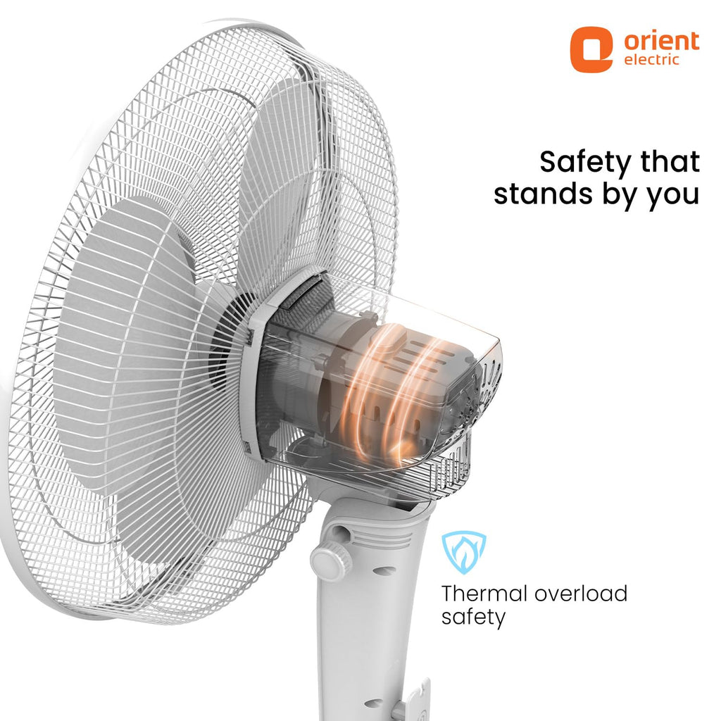 Orient Electric Harrier BLDC Stand Fan with Remote | Energy Saving Fan, Whisper Quiet 52 dB Operation | 90° Oscillation, Tilt & Height Adjustment | 2 Year Warranty, White
