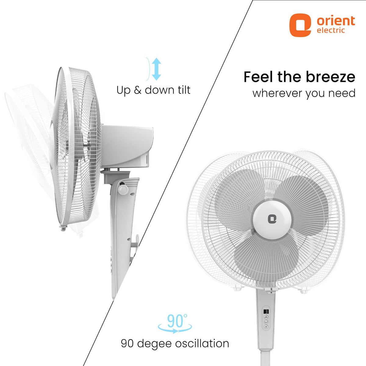 Orient Electric Harrier BLDC Stand Fan with Remote | Energy Saving Fan, Whisper Quiet 52 dB Operation | 90° Oscillation, Tilt & Height Adjustment | 2 Year Warranty, White