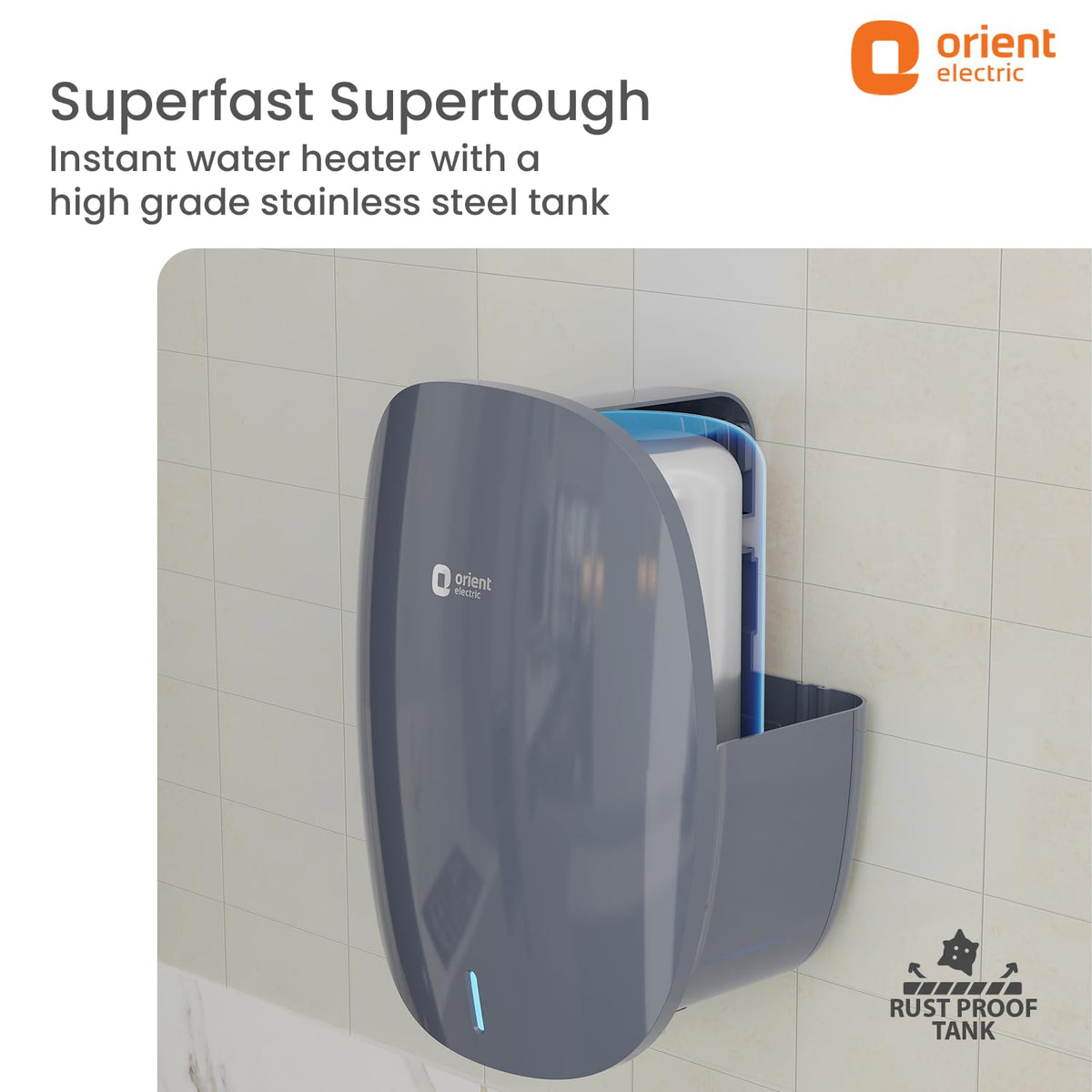Orient Electric Instaflo Neo Geyser 3 Litre Instant Water Heater| Stainless Steel Tank| Red Dot Design Winner| High-rise Compatible| Shockproof, 6.5 Bar| 6 years tank warranty by Orient |Midnight Grey