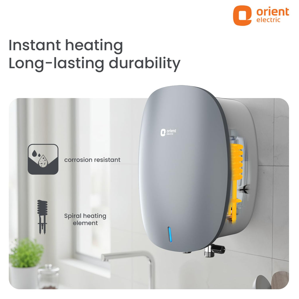 Orient Electric Instaflo Neo Geyser 3 Litre Instant Water Heater| Stainless Steel Tank | Red Dot Design Winner| High-rise Compatible | Shockproof, 6.5 Bar| 6 years tank warranty by Orient | Slate Grey