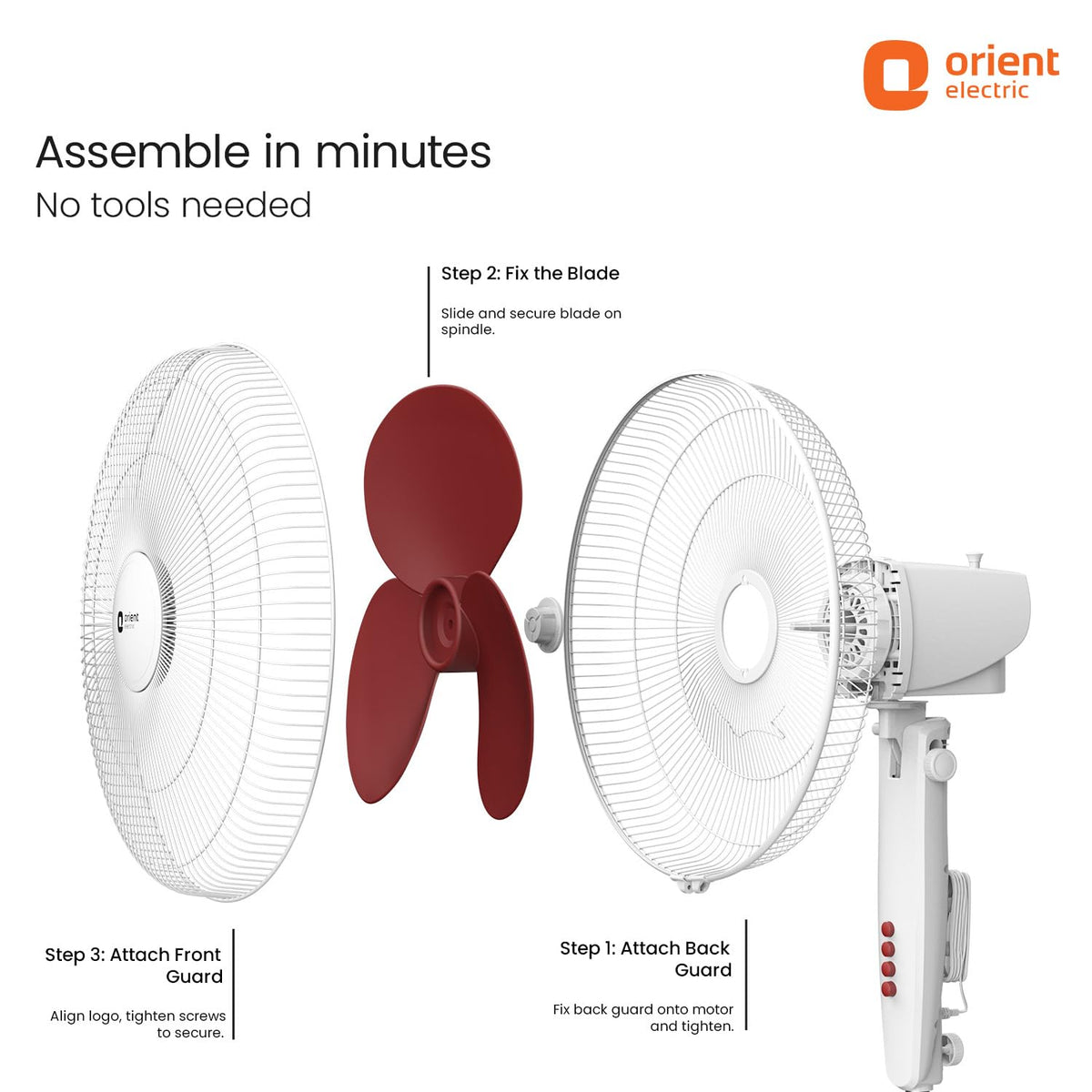 c | 100% Copper Motor, High Air Delivery | Millitary Grade Guard | 3 Speed Control, Adjustable Height| Stand Fan for Home |2 Year Warranty by Orient | Red