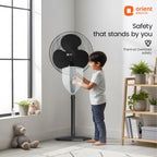 Orient Electric Stand 81 400 MM Pedestal Fans | 100% Copper Motor, High Air Delivery | Millitary Grade Guard | 3 Speed Control, Adjustable Height| Stand Fan for Home |2 Year Warranty by Orient |Black