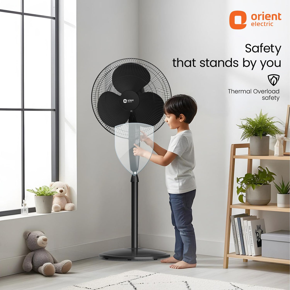 Orient Electric Stand 81 400 MM Pedestal Fans | 100% Copper Motor, High Air Delivery | Millitary Grade Guard | 3 Speed Control, Adjustable Height| Stand Fan for Home |2 Year Warranty by Orient |Black