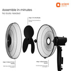 Orient Electric Stand 81 400 MM Pedestal Fans | 100% Copper Motor, High Air Delivery | Millitary Grade Guard | 3 Speed Control, Adjustable Height| Stand Fan for Home |2 Year Warranty by Orient |Black