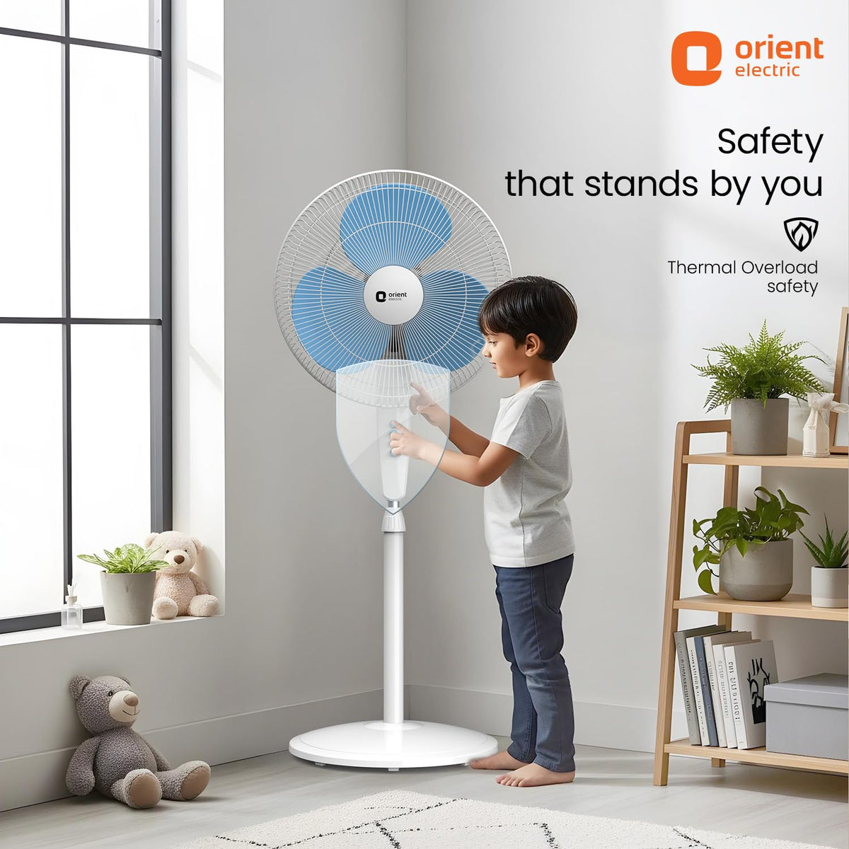 Orient Electric Stand 81 400 MM Pedestal Fans | 100% Copper Motor, High Air Delivery | Millitary Grade Guard | 3 Speed Control, Adjustable Height| Stand Fan for Home |2 Year Warranty by Orient | Blue