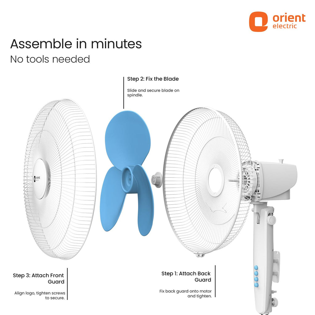 Orient Electric Stand 81 400 MM Pedestal Fans | 100% Copper Motor, High Air Delivery | Millitary Grade Guard | 3 Speed Control, Adjustable Height| Stand Fan for Home |2 Year Warranty by Orient | Blue