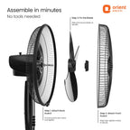 Orient Electric Stand 87 400 MM Pedestal Fans | 100% Copper Motor, High Air Delivery | Millitary Grade Guard | 3 Speed Control, Adjustable Height| Stand Fan for Home |2 Year Warranty by Orient |Black