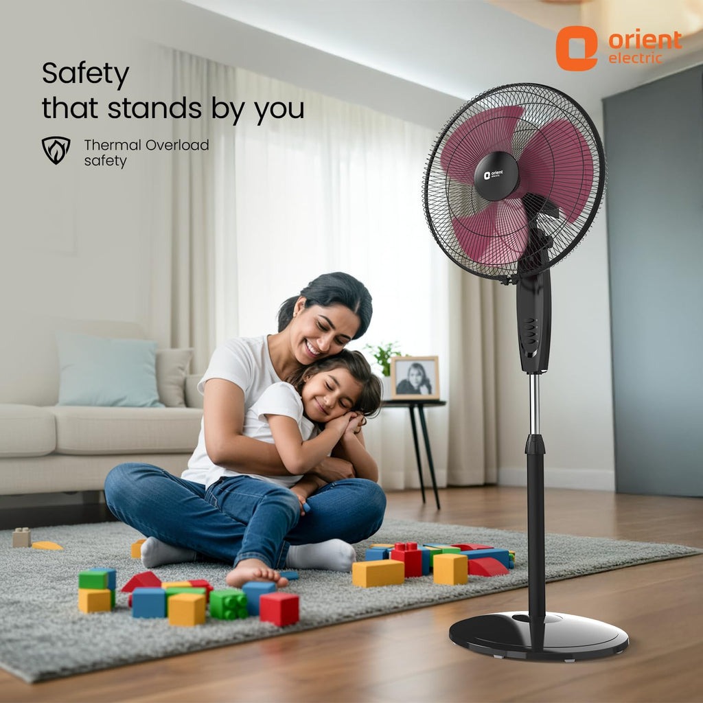 Orient Electric Stand 87 400 MM Pedestal Fans | 100% Copper Motor, High Air Delivery | Millitary Grade Guard | 3 Speed Control, Adjustable Height| Stand Fan for Home |2 Year Warranty by Orient | Red