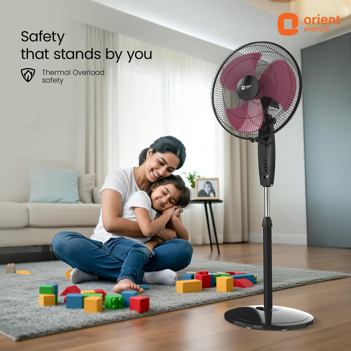 Orient Electric Stand 87 400 MM Pedestal Fans | 100% Copper Motor, High Air Delivery | Millitary Grade Guard | 3 Speed Control, Adjustable Height| Stand Fan for Home |2 Year Warranty by Orient | Red