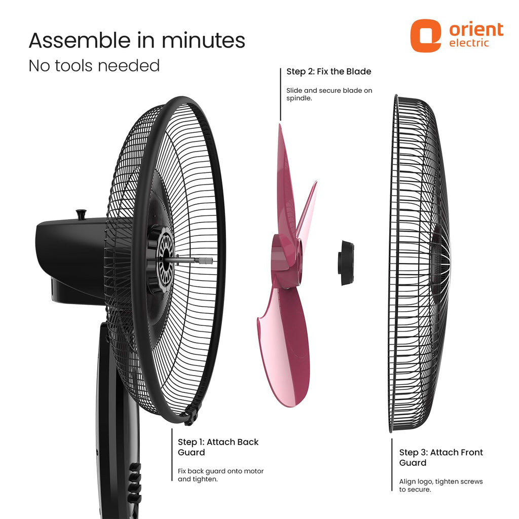 Orient Electric Stand 87 400 MM Pedestal Fans | 100% Copper Motor, High Air Delivery | Millitary Grade Guard | 3 Speed Control, Adjustable Height| Stand Fan for Home |2 Year Warranty by Orient | Red