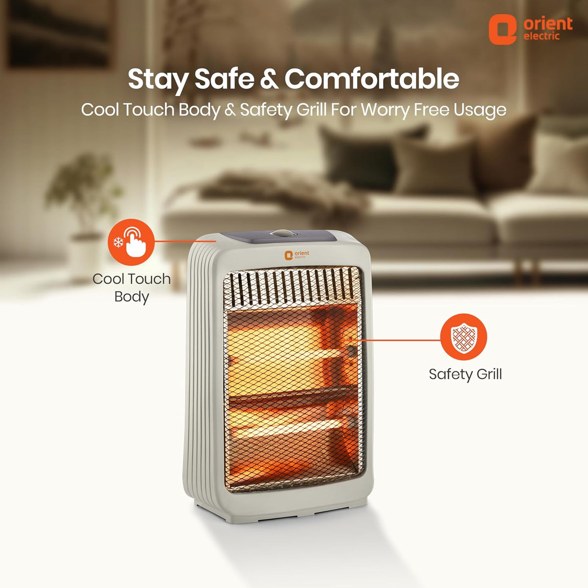Orient Electric Stark Quartz Room Heater | 800 W Low Power Consumption | Tip-over Protection | 2 Heating Rods for Quick Heating | Cool Touch Body | 1 Year Warranty, White