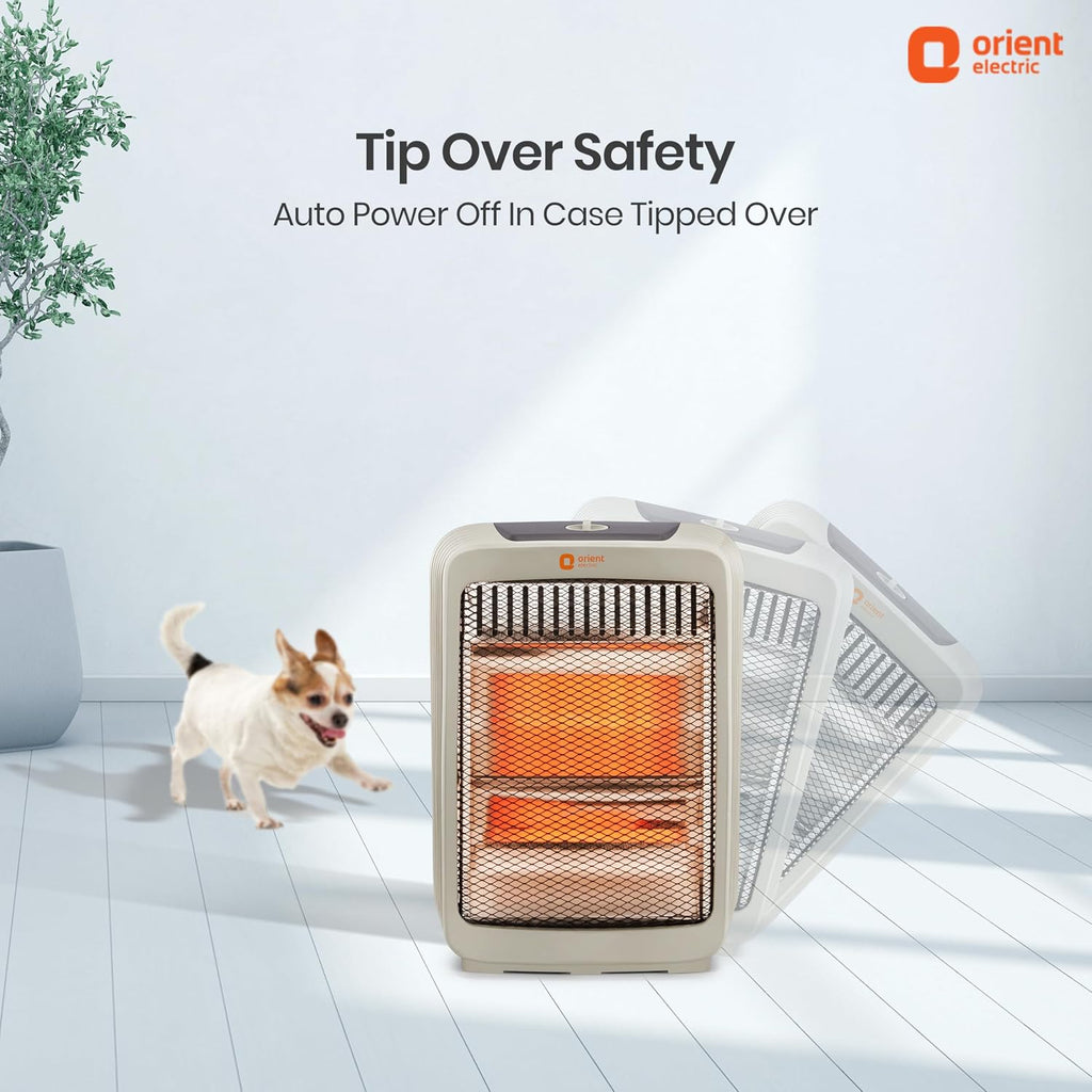 Orient Electric Stark Quartz Room Heater | 800 W Low Power Consumption | Tip-over Protection | 2 Heating Rods for Quick Heating | Cool Touch Body | 1 Year Warranty, White