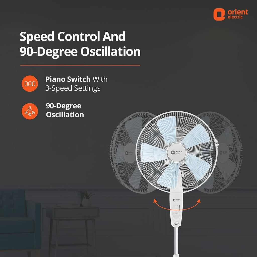 Orient Electric | Wind Pro Stand-70 Pedestal Fan | Superior Air Delivery | Revolutionary CTX Technology | Strong, Powerful Motor | 400mm High-Speed Pedestal Fan | (Snow White)