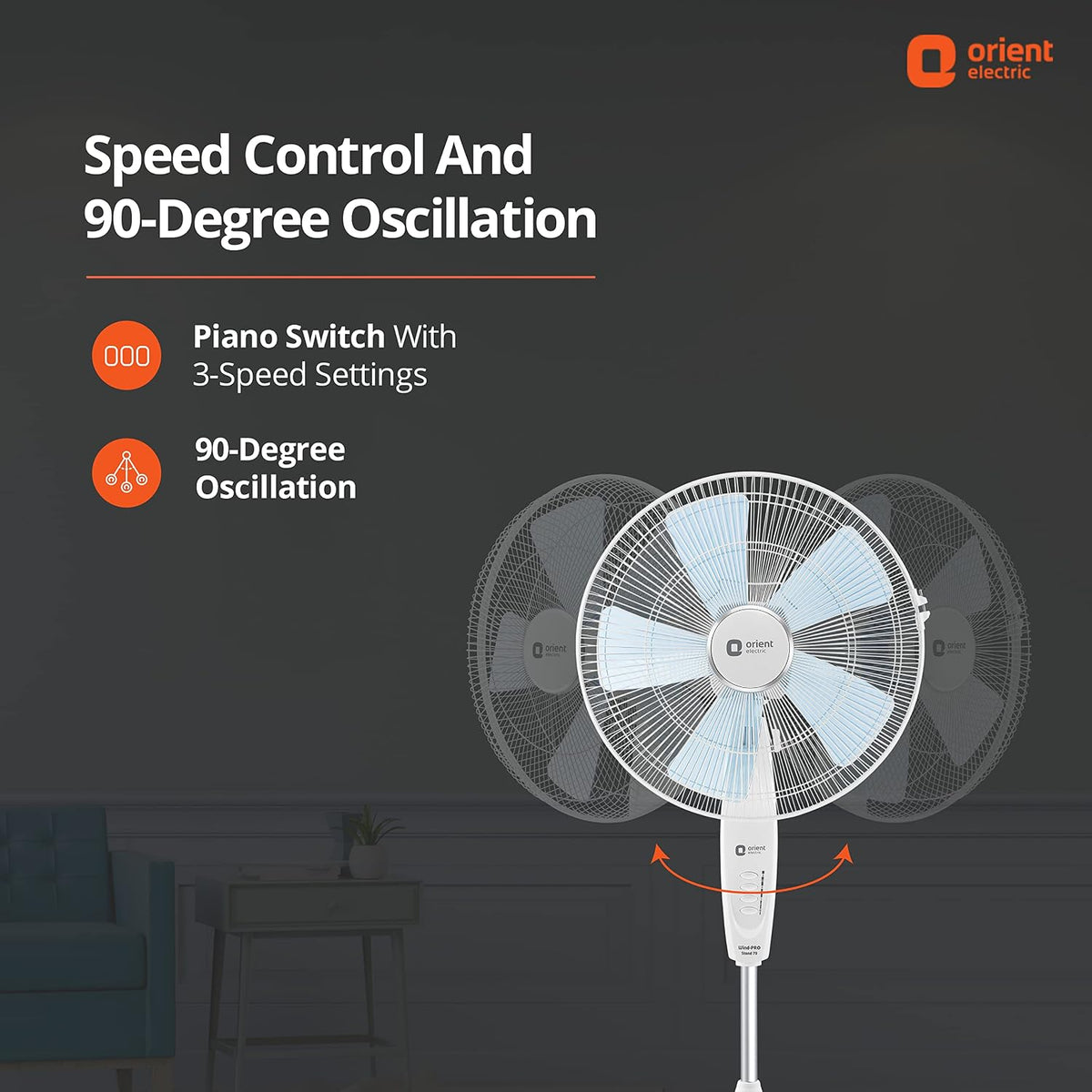 Orient Electric | Wind Pro Stand-70 Pedestal Fan | Superior Air Delivery | Revolutionary CTX Technology | Strong, Powerful Motor | 400mm High-Speed Pedestal Fan | (Snow White)