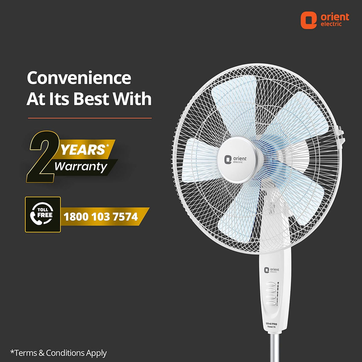 Orient Electric | Wind Pro Stand-70 Pedestal Fan | Superior Air Delivery | Revolutionary CTX Technology | Strong, Powerful Motor | 400mm High-Speed Pedestal Fan | (Snow White)
