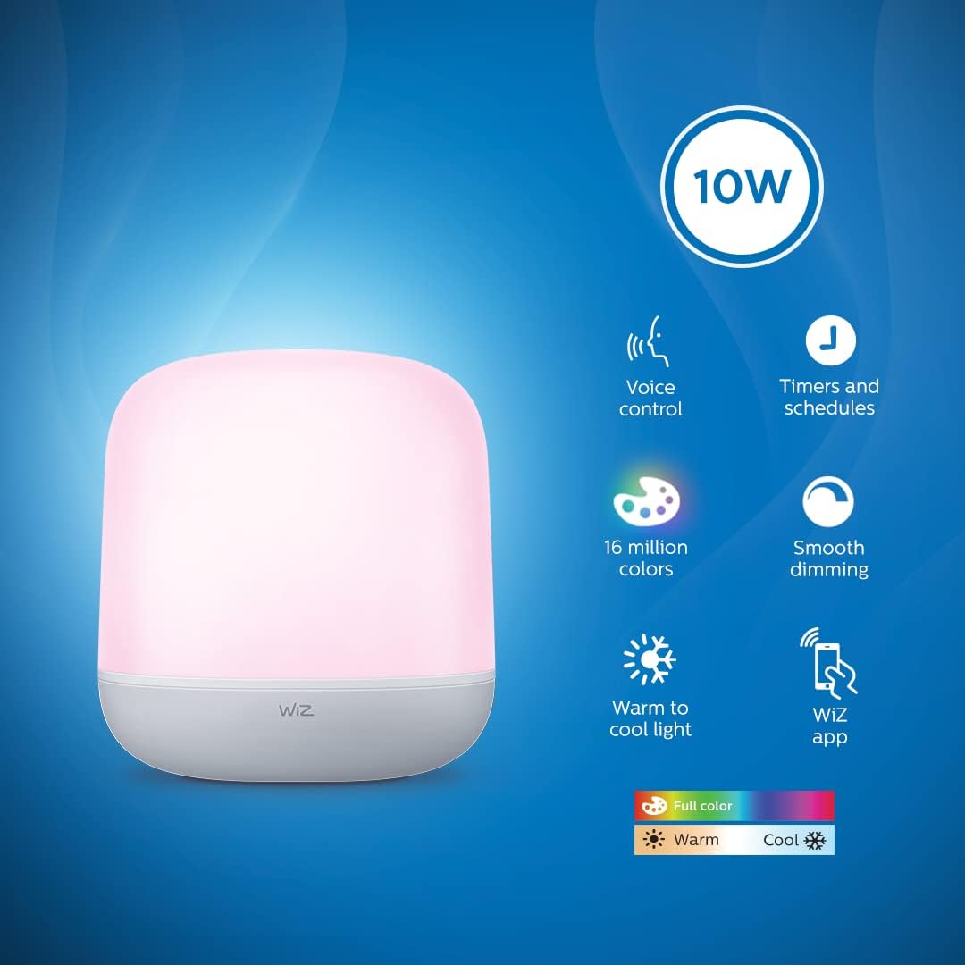 PHILIPS 10W Wi-Fi Smart LED Table Lamp with Music Sync, Voice Control & Dimmable Feature | Color Changing Bedside Lamp for Home & Decoration | Alexa & Google Assistant Compatible | Multicolor (Hero)