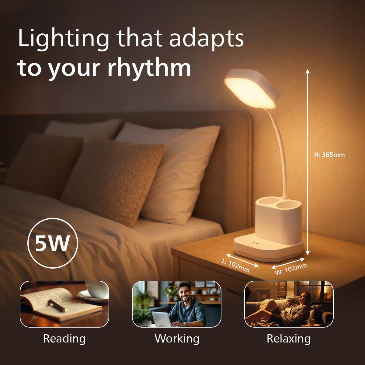 PHILIPS 5W CLARO White LED Desk Light | 3-in-1 Study & Table Lamp | EyeComfort Technology | Adjustable Design | Energy Efficient LED Desk Lamp for Study, Work & Reading | Pack of 1