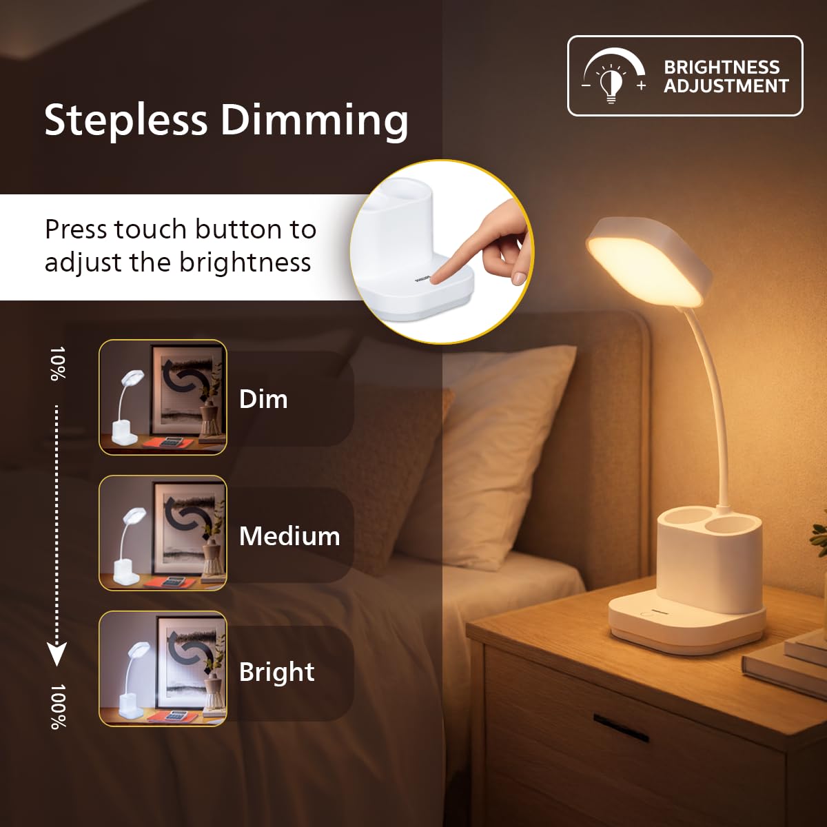 PHILIPS 5W CLARO White LED Desk Light | 3-in-1 Study & Table Lamp | EyeComfort Technology | Adjustable Design | Energy Efficient LED Desk Lamp for Study, Work & Reading | Pack of 1