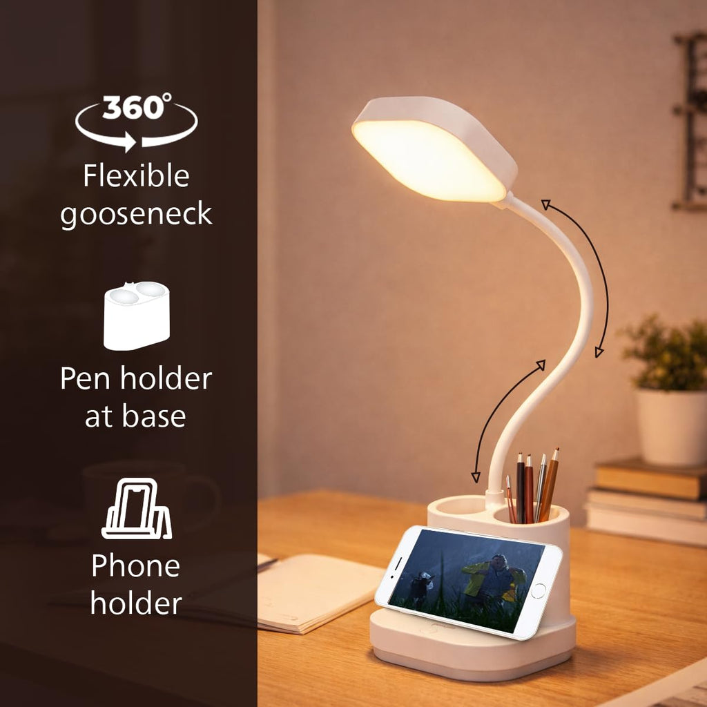 PHILIPS 5W CLARO White LED Desk Light | 3-in-1 Study & Table Lamp | EyeComfort Technology | Adjustable Design | Energy Efficient LED Desk Lamp for Study, Work & Reading | Pack of 1