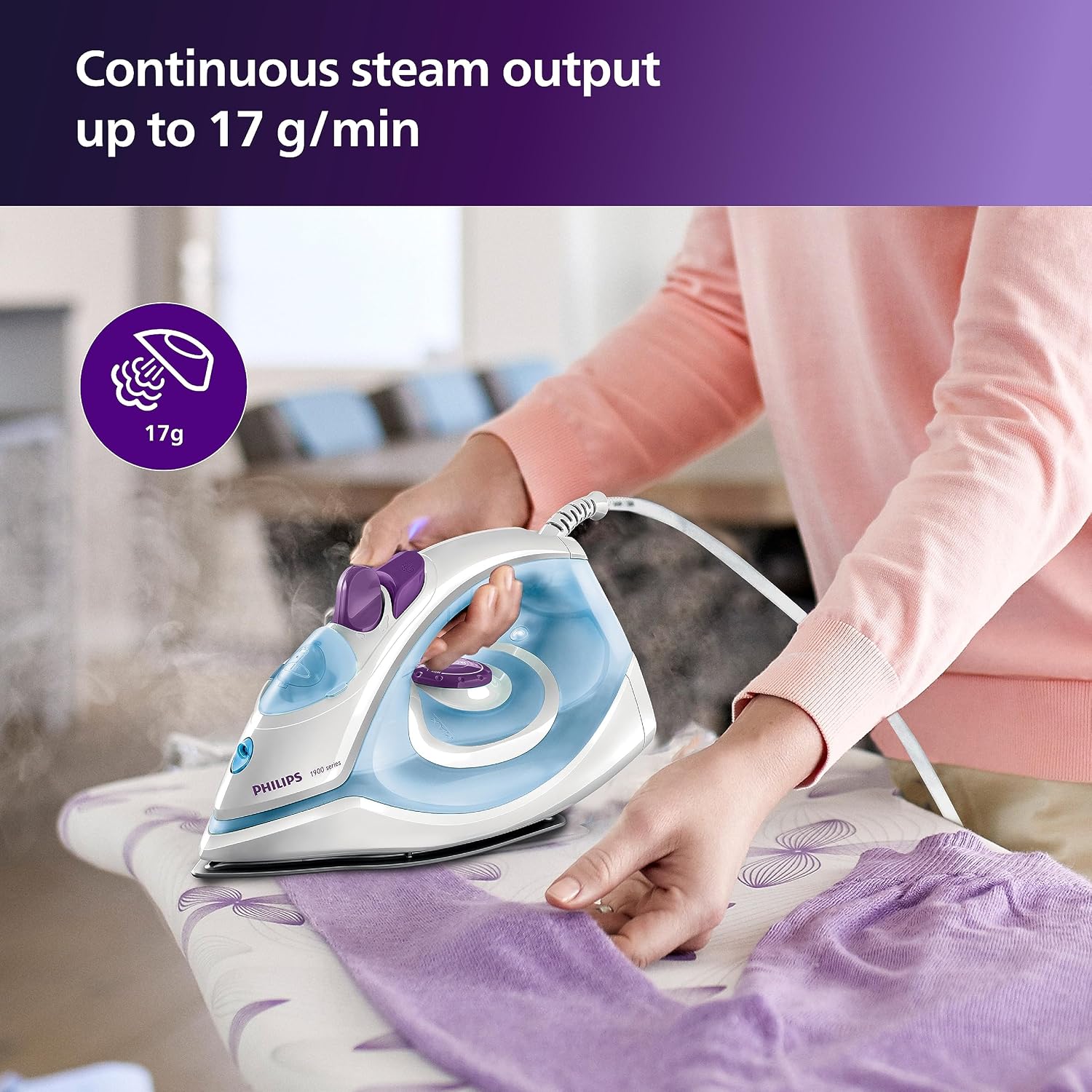 PHILIPS GC1905 1440-Watt Steam Iron with Spray (Blue) (Pack of 2)