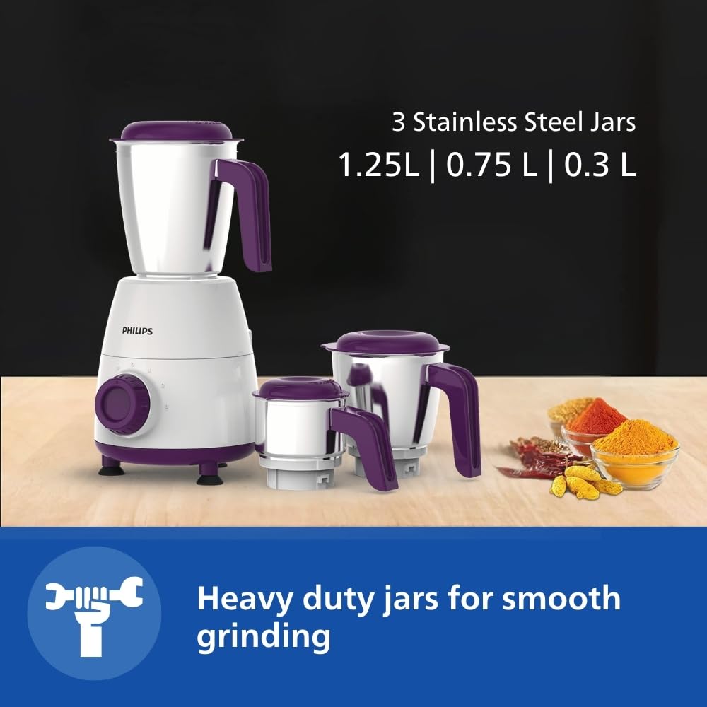 PHILIPS HL7505 500W Mixer Grinder (White and Purple)