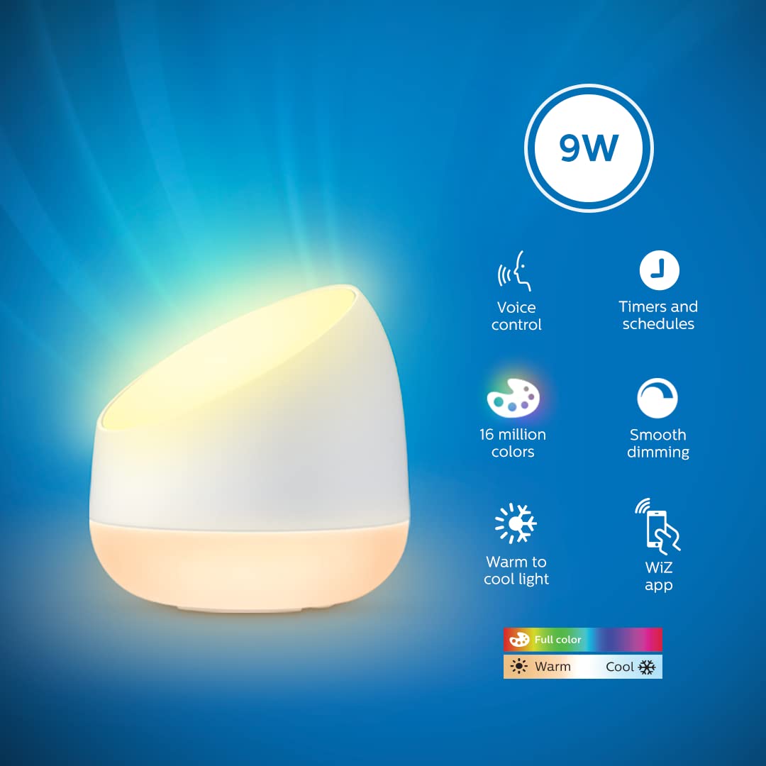 PHILIPS Plastic 9W Wi-Fi Smart LED Table Lamp with Music Sync, Voice Control & Dimmable Feature|Color Changing Bedside Lamp for Decoration|Alexa & Google Assistant Compatible|Multicolor (Squire)