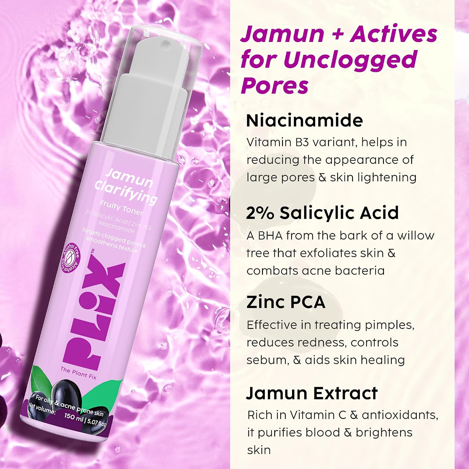 PLIX - THE PLANT FIX Jamun Clarifying Fruity Toner (150 Ml)