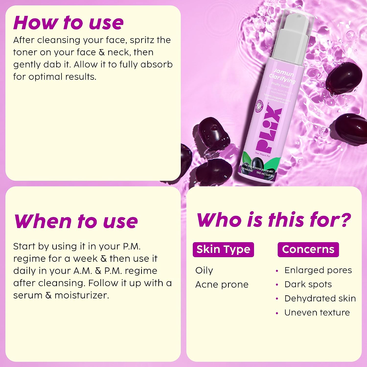 PLIX - THE PLANT FIX Jamun Clarifying Fruity Toner (150 Ml)