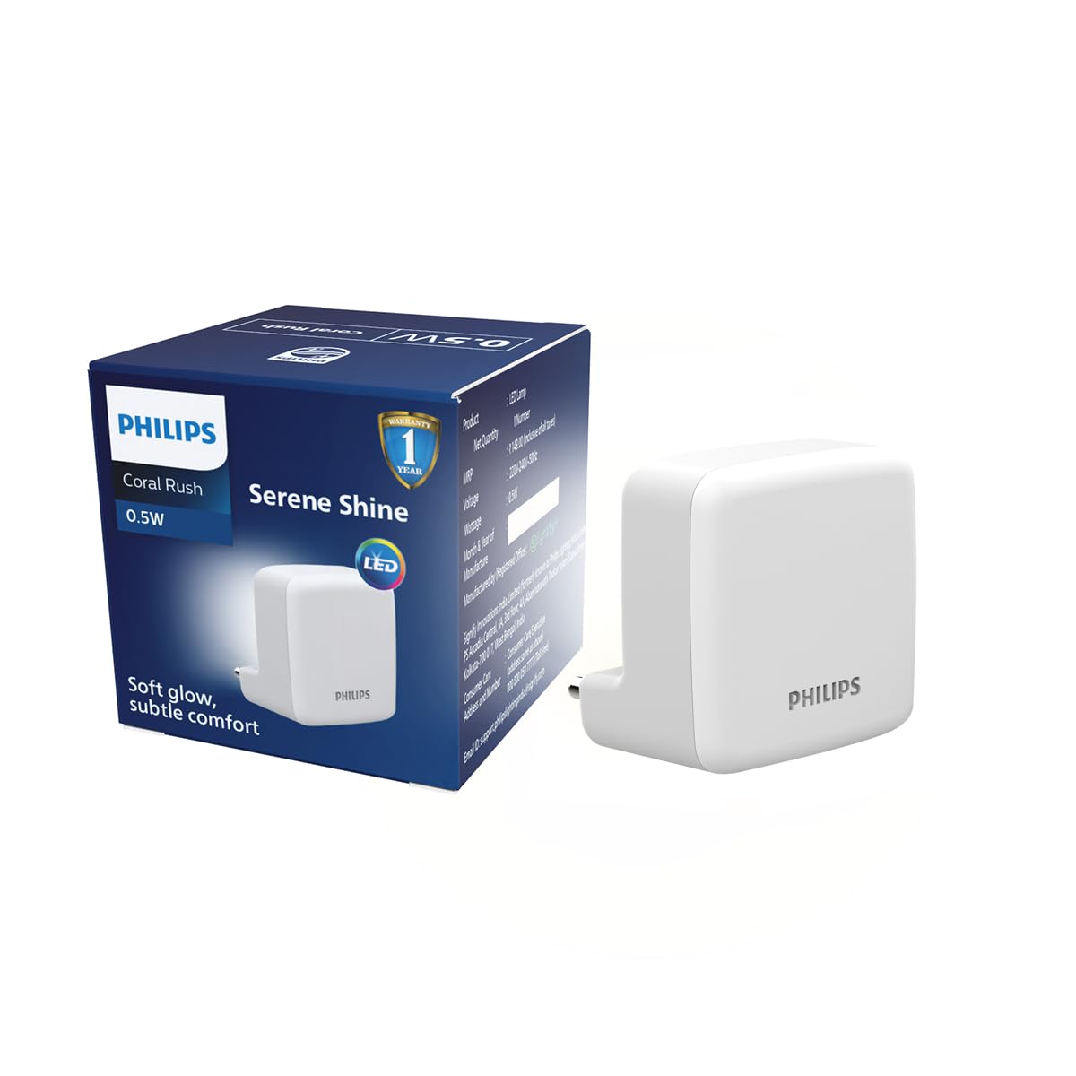 Philips LED SereneShine Plug-in Night Lamp 0.5W | Cool White LED Night Light | Soft Glare-Free Illumination | Energy Efficient | Ideal for Bedroom, Hallway & Kids Room | Pack of 24