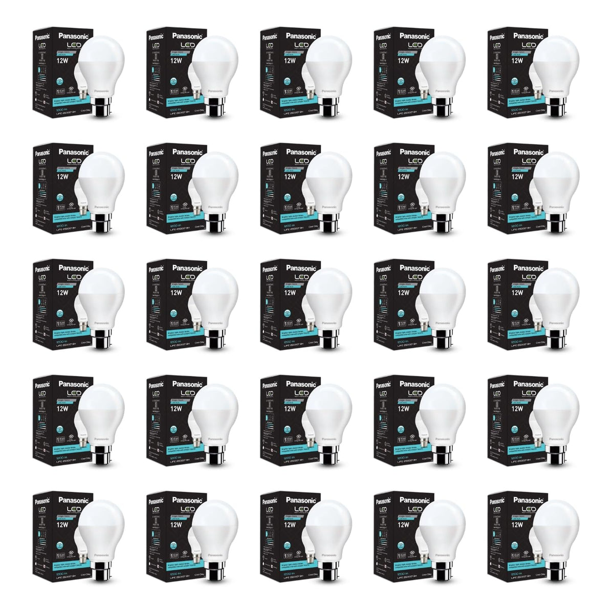 Panasonic Dura Saver 12W Bulb, B22 Base 12W Bulb Light for Home, 25000+ BH with 1 Year Warranty, 6500K Cool Day Bulb (Pack of 25)