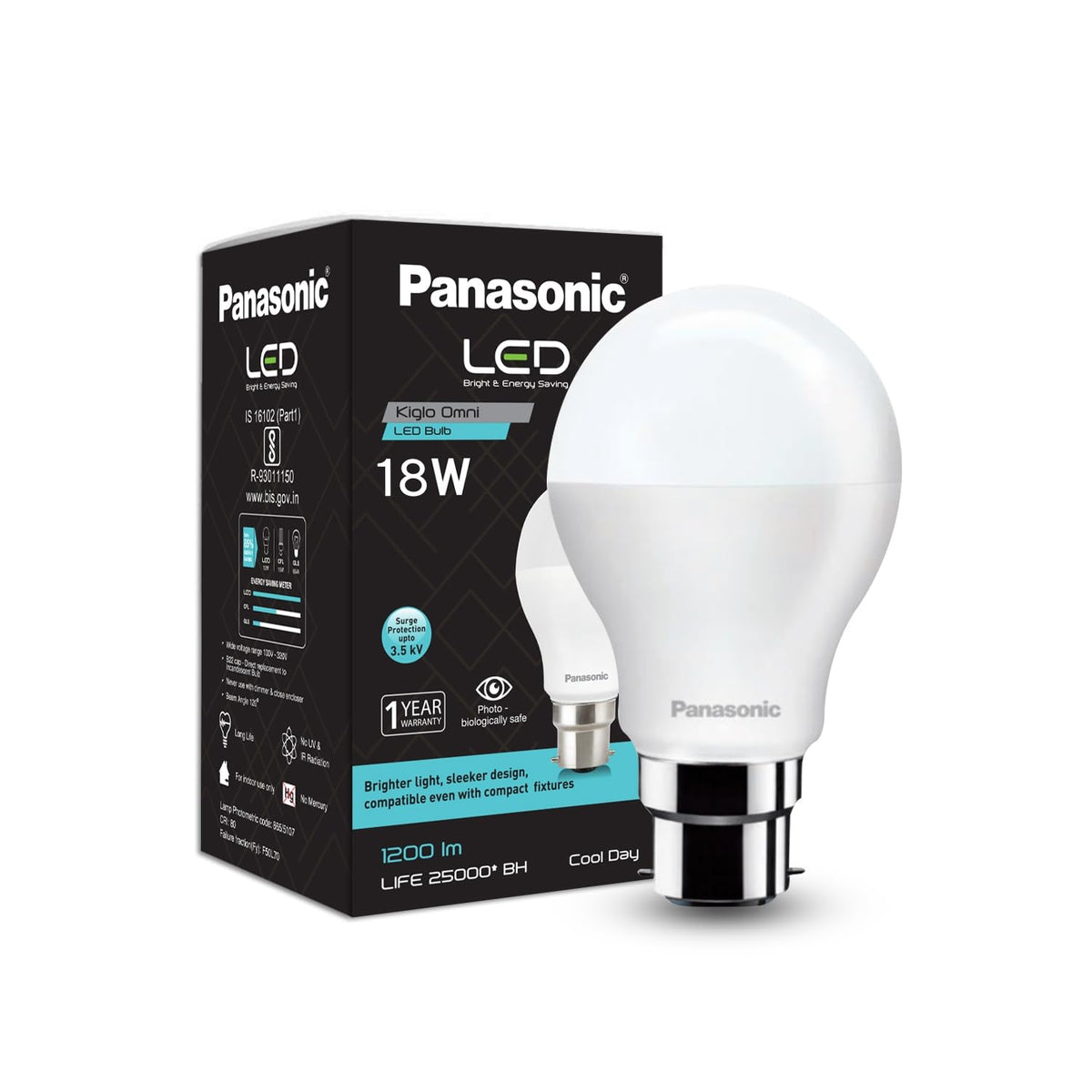 Panasonic 18W B22 LED Cool Day Light Bulb, Pack Of 1, (PBUM01187-pk1)
