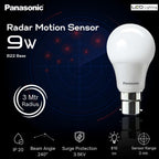 Panasonic 9 Watt Motion Sensor Led B22D Bulb for Home with 3 Mtr Radius Sensor Area, Auto Off After 15 Sec Comes and 1 Yr Warranty (Pack of 10)