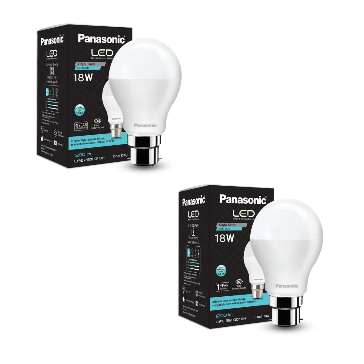 Panasonic B22 LED Cool Day Light Bulb (18W) - Pack of 2