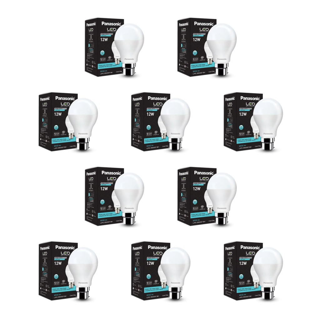 Panasonic Dura Saver 12W Bulb, B22 LED Bulb Base For Home & Office, 1 Year Warranty, Energy Efficiet, 6500K Cool Daylight (Pack of 10)