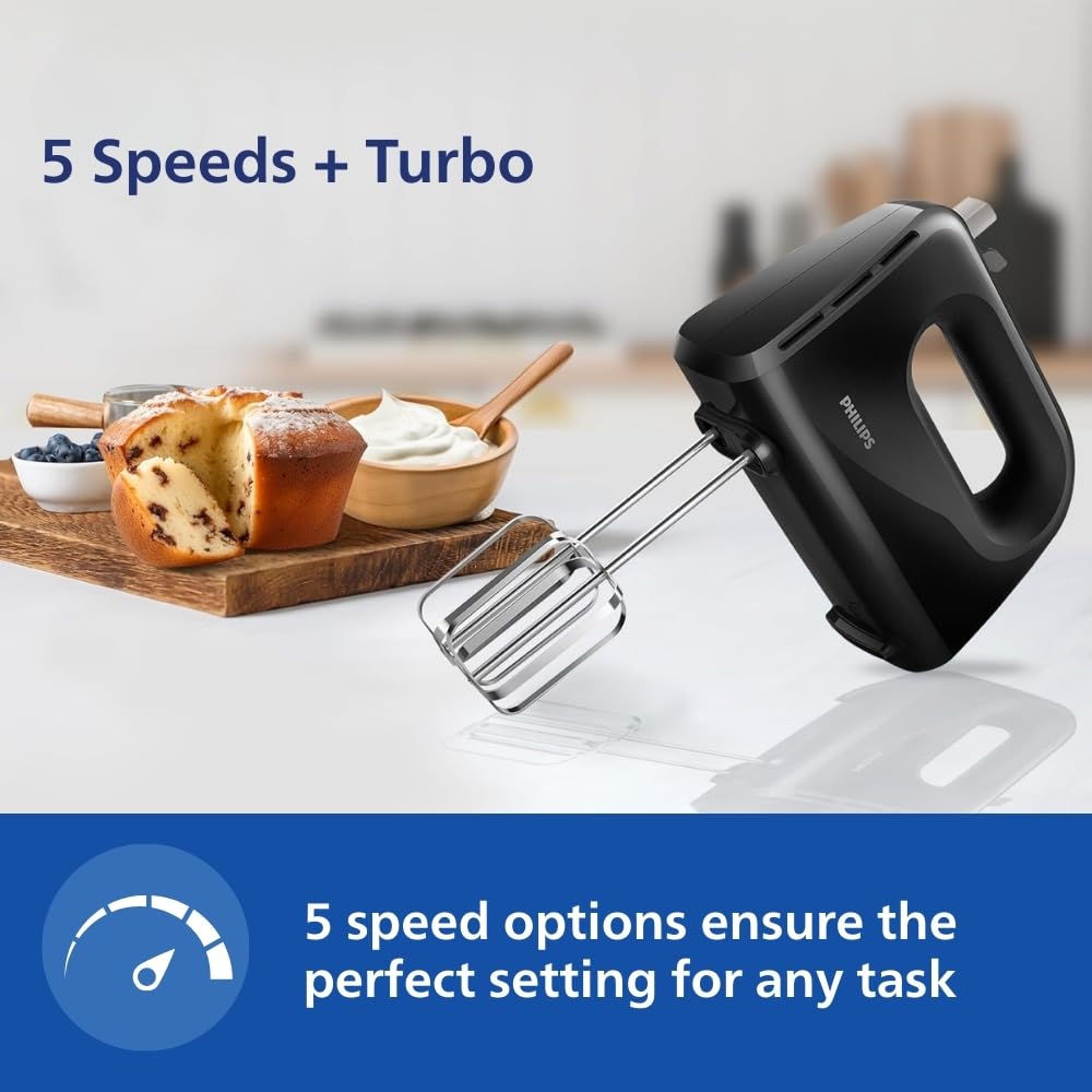 Philips HR3705/10 300 Watt Lightweight Hand Mixer, Blender with 5 speed control