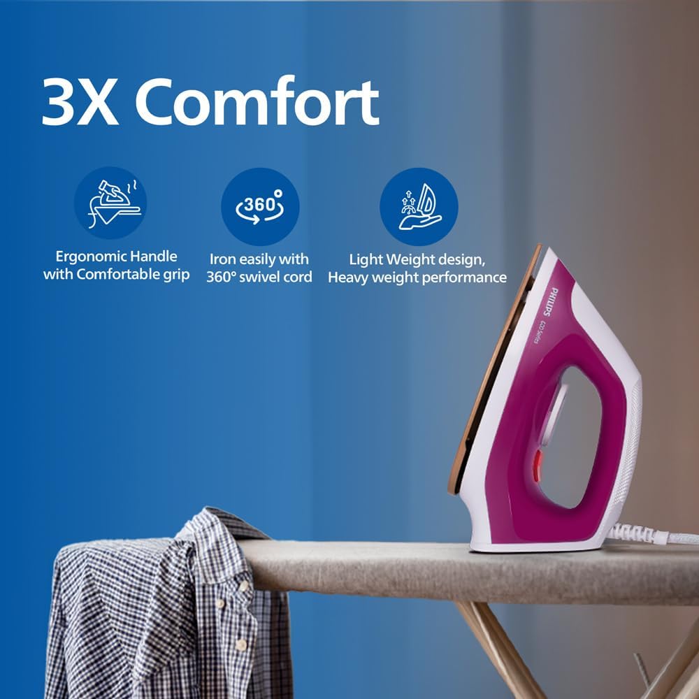 Philips Dry Iron DST0610/30 with 3 year warranty (World No.1 Ironing Brand) Powerful 1000 Watts