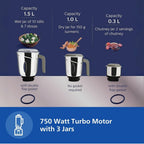 Philips HL7756 Mixer Grinder 750 watt with 3 Stainless Steel Jars