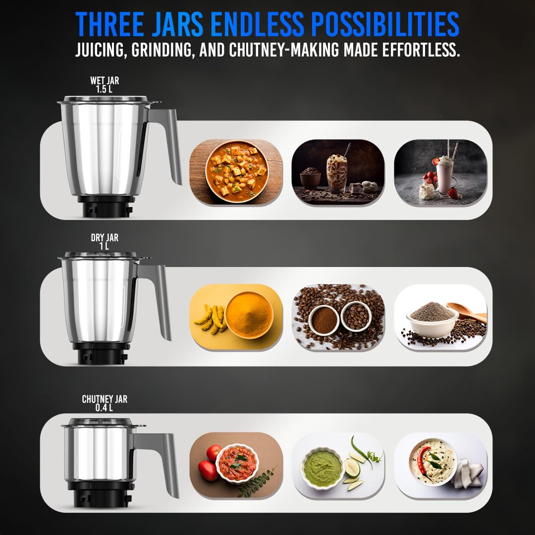 Philips HL7770/00 Mixer Grinder, 800 Watt Powerful motor, 3 Jars,