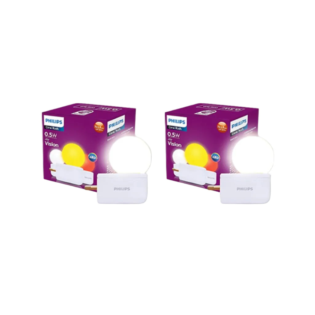 Philips Joy Vision Coral Rush 0.5W LED Night Lamp | Soft White Glow | Energy Efficient | Plug-in Prong Design | Ideal for Bedroom, Kids Room & Hallway (White, Pack of 2)