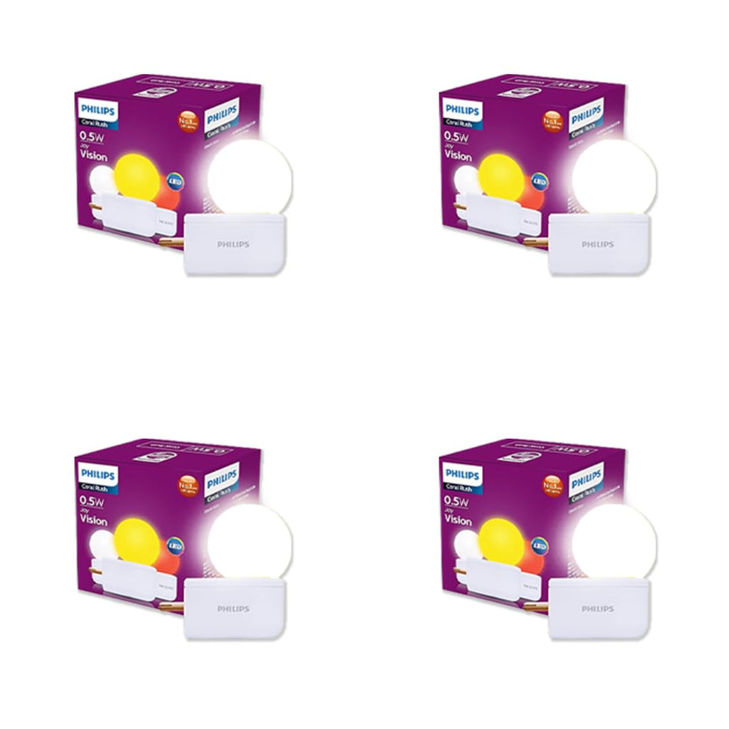 Philips Joy Vision Coral Rush 0.5W LED Night Lamp | Soft White Glow | Energy Efficient | Plug-in Prong Design | Ideal for Bedroom, Kids Room & Hallway (White, Pack of 4)