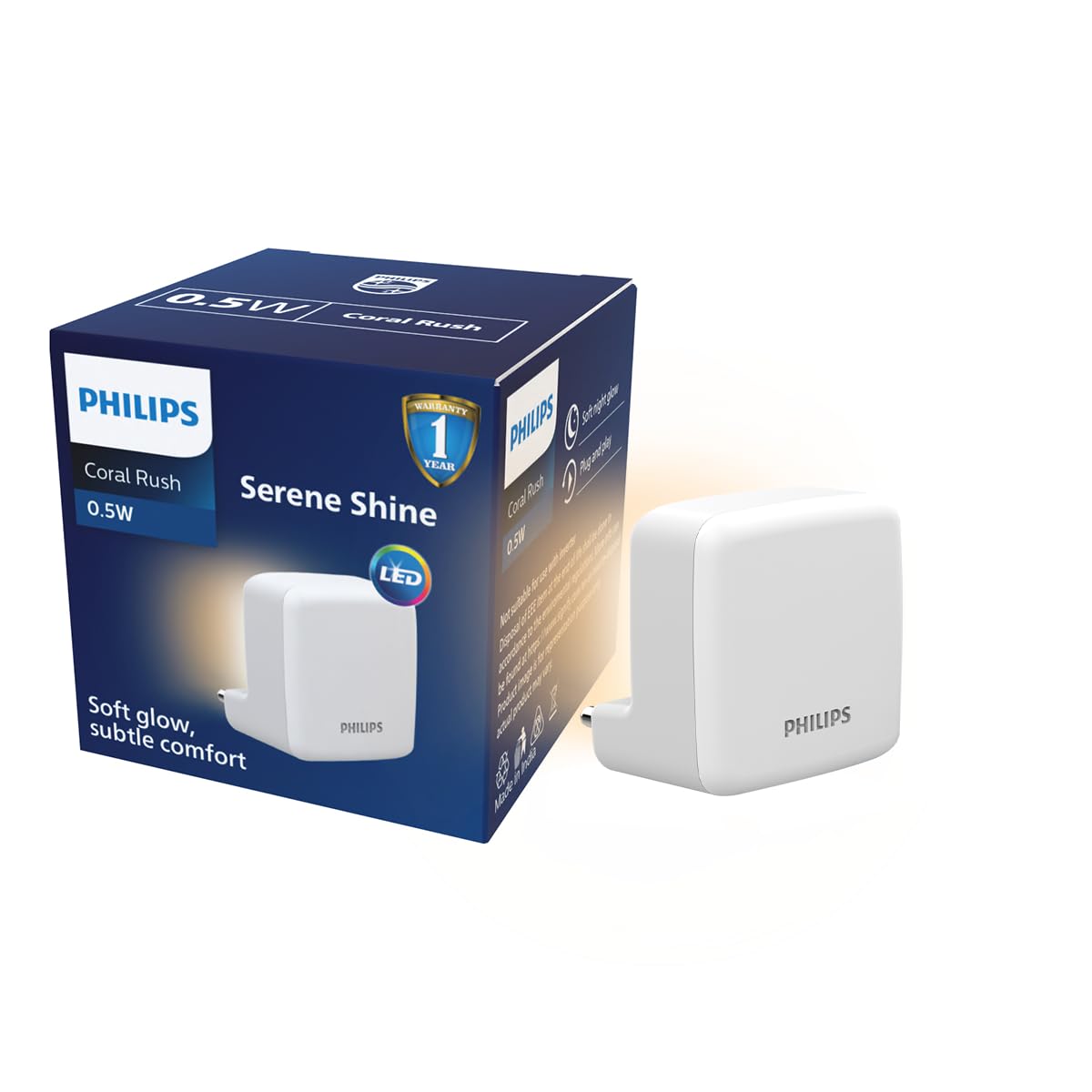 Philips LED SereneShine Plug-in Night Lamp 0.5W | Warm White LED Night Light | Soft Glare-Free Illumination | Energy Efficient | Ideal for Bedroom, Hallway & Kids Room | Pack of 24