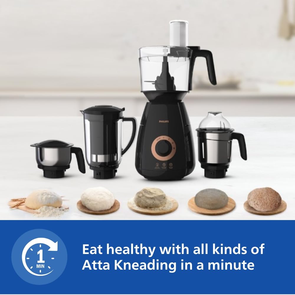 Philips Stainless Steel Mixer Grinder + Food Processor, 3-in-1 750 Watt