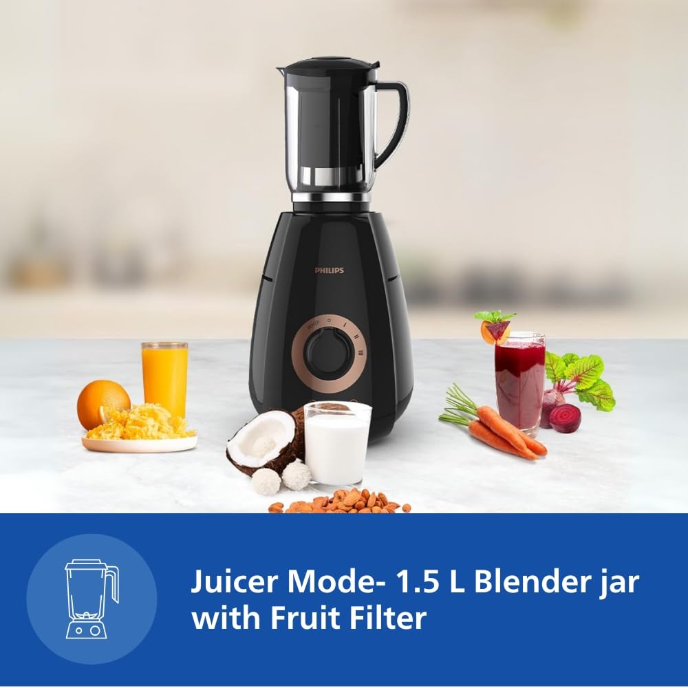 Philips Stainless Steel Mixer Grinder + Food Processor, 3-in-1 750 Watt