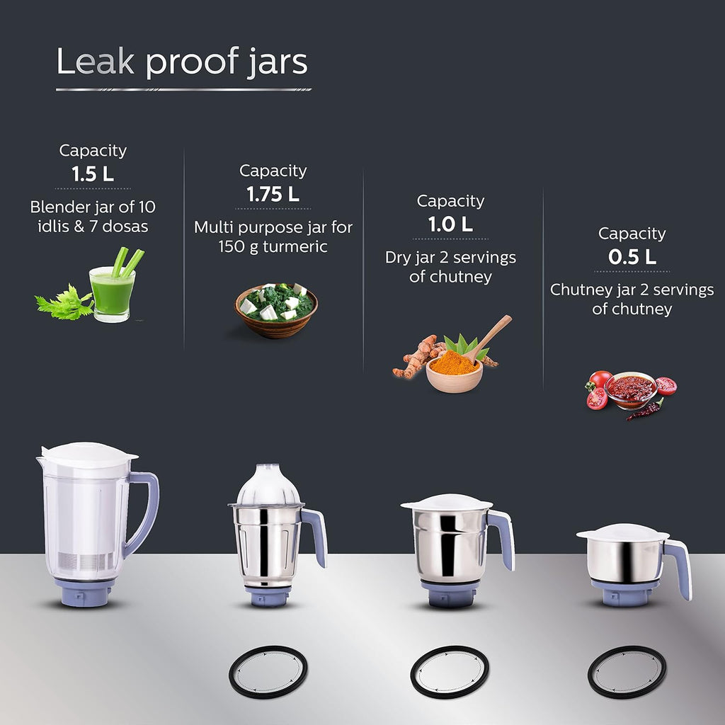 Philips Stainless Steel Viva Collection HL7701/00 Mixer Grinder, 750 Watts, 4 Jars