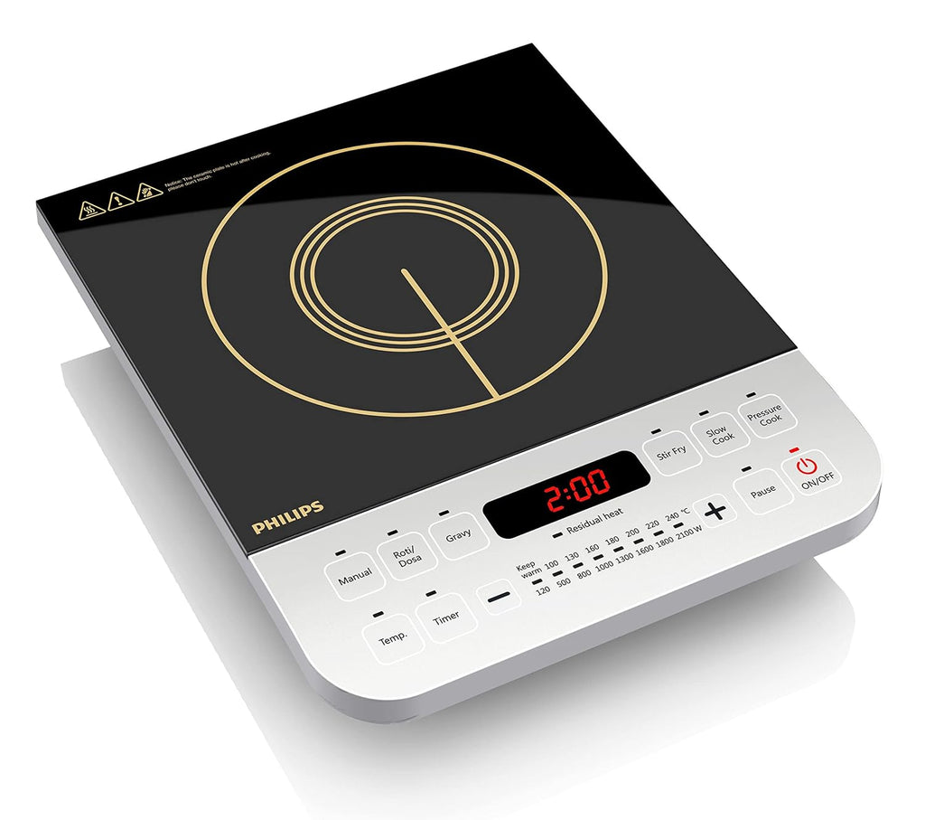 Philips Viva Collection HD4928/01 2100-Watt Induction Cooktop | Fast Gas-Free Cooking | No LPG Required | Preset Indian Menus | Crystal Glass Plate | Auto-Off | Black