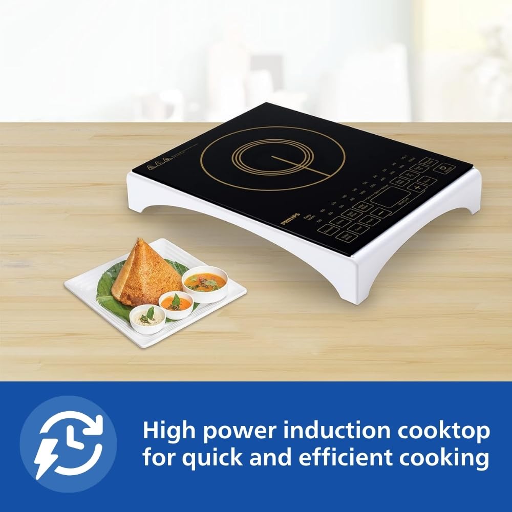 Philips Viva Collection HD4928/01 2100-Watt Induction Cooktop | Fast Gas-Free Cooking | No LPG Required | Preset Indian Menus | Crystal Glass Plate | Auto-Off | Black